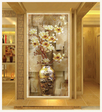 3D立体中式玄关过道走廊餐厅家和玉兰花瓶装饰画无缝大型定制壁画