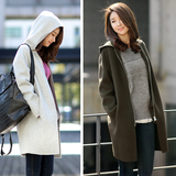 促销2015冬季新款女装韩版连帽羊毛呢子大衣中年大码妈妈装拉链
