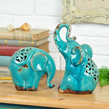 美式复古乡村风格怀旧地中海陶瓷大象家居客厅装饰品玄关桌面摆件