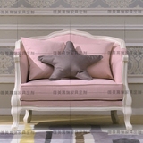 美式乡村复古布艺三人沙发法式粉色实木单人沙发欧式做旧双人沙发