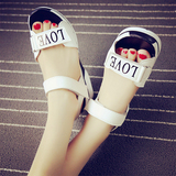2016夏季新款韩版真皮白色松糕运动休闲懒人鞋坡跟厚底学生女凉鞋