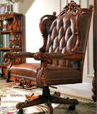 美式实木手工雕花沙发 欧式真皮旋转椅 躺椅 高档别墅真皮沙发