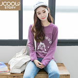 jcoolstory韩国2016春装新款小女孩宽松学生打底衫长袖T恤女上衣