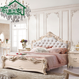 奢华欧式橡木雕花床 法式床1.8米真皮双人韩式田园公主床到家包邮