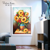 进门玄关装饰画竖版单幅暖色调长1米立体黄向日葵浮雕纯手绘油画