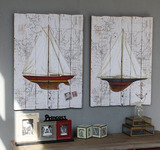 美线空间 美式乡村复古帆船航海地图书房挂画 装饰画 壁画木版画