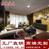 新中式实木布艺三人沙发椅组合 仿古禅意样板房会所客厅家具定制