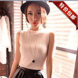 韩版2015春夏季白色修身高领无袖t恤打底衫针织棉小背心上衣女