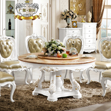 品牌专柜欧式大理石餐桌法式实木圆桌子雕花金箔饭桌台1.8米餐椅