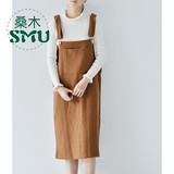 韩国新品羊毛背带裙胸前口袋连衣裙灯芯绒吊带裙直筒及膝裙冬女裙