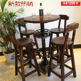 新款实木酒吧桌椅组合欧式复古时尚铁艺高脚桌小圆桌吧椅吧凳家具