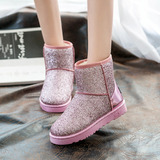 新款冬季韩版潮亮片短靴平跟学生雪地靴加厚短筒棉鞋加绒防滑女鞋