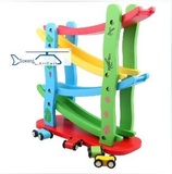 儿童节礼物四层滑翔车轨道滑梯小汽车/儿童木头玩具/木制积木 2岁