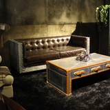 欧式复古真皮头层牛皮沙发椅子 美式个性咖啡厅定制沙发组合家具