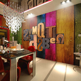 欧式3D木板木纹个性字母墙纸 咖啡厅壁画酒吧ktv艺术背景墙壁纸