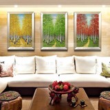 客厅玄关卧室挂画竖幅 横幅树林景风景油画白桦林纯手绘 厚油立体