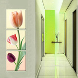 郁金香花卉挂画玻璃冰晶画竖款三联画客厅现代装饰画卧室走廊壁画