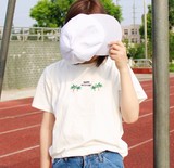 2015夏季新款 韩国东大门学院风椰树刺绣宽松纯棉百搭短袖T恤女