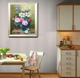 牡丹手绘油画欧式客厅装饰抽象风景壁画数字花卉餐厅挂画玄关diy