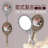 韩国正品Aterina手柄化妆镜椭圆欧式复古金属小镜子仿琥珀玫瑰