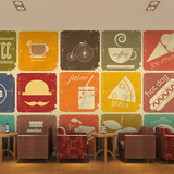 3D复古个性图标休闲吧壁纸餐厅咖啡厅奶茶店壁纸背景墙纸大型壁画