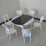 木烤漆圆桌大小户型冰花玻璃餐桌实木可伸缩折叠餐桌椅组合白色橡