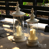 洛克安娜 欧式美式烛台玻璃罩复古铁艺大号风灯创意浪漫道具摆件