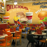 时尚个性薯条汉堡店墙纸披萨西式餐厅背景大型壁画休闲小食壁纸