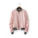 MA1欧美风2016春季新款粉色长袖薄款小立领棒球服女修身夹克外套