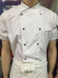 特斯美品牌厨师服夏季厨师短袖工作服黑边厨房厨衣双排扣上衣按扣