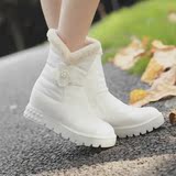 白色雪地靴女靴2015冬季女鞋甜美花朵内增高中筒靴毛靴大童学生靴