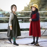 韩国童装冬季新款女童加厚针织吊带背心裙韩版儿童中长款连衣裙子