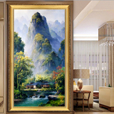 正品纯手绘中式风景油画装饰画客厅沙发背景玄关桂林山水竖版挂画