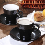 欧式纯黑色杯卡布奇诺专业拉花比赛咖啡杯西餐厅杯碟套装陶瓷杯子
