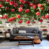 浪漫田园玫瑰花朵大型壁画卧室沙发电视背景墙无纺布壁纸墙纸568