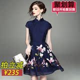 中国风2016夏季女新款立领短袖改良旗袍重工刺绣收腰显瘦连衣裙