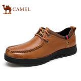 Camel/骆驼男鞋日常平跟休闲鞋纯色真皮系带男士圆头低帮皮鞋