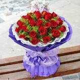 19朵红玫瑰上海鲜花同城速递花店送花情人节 圣诞节预订 送小熊