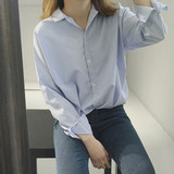 韩版2016夏装新品细条纹翻领宽松女式长袖套头衬衣A852女士衬衫