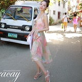 韩国代购2016春装新款波西米亚印花吊带连衣裙海边度假长裙沙滩裙