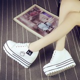 白色帆布鞋女学生韩版潮鞋内增高10cm女鞋夏季厚底松糕休闲鞋布鞋