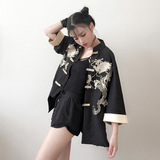 中国风复古龙刺绣宽松百搭七分袖薄款短外套夏季女装学生唐装开衫
