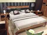 sunhoo胡桃木纹风格 1.5/1.8米现代板式床 烤漆卧室家具床10E002