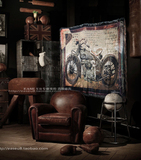 外贸原单线毯挂毯油画欧式美式乡村摩托车男士粗犷盖巾装饰布