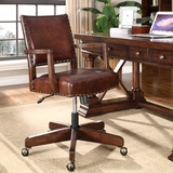美式橡木实木书椅真皮电脑椅时尚办公转椅升降椅书房家具