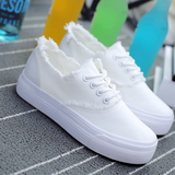 夏季小白鞋韩版帆布鞋白色松糕板鞋厚底系带平跟学生休闲布鞋女鞋