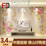 中式现代简约客厅电视瓷砖背景墙艺术雕刻仿古砖陶瓷壁画花开富贵