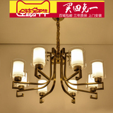 娇七新中式全铜灯云石别墅客厅餐厅卧室书房吊灯灯具复式大气灯饰