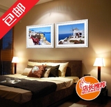 欧式风景地中海有框画现代客厅卧室床挂画两联沙发背景墙壁画白框