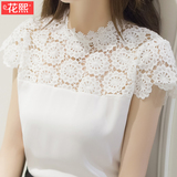 花熙短袖t恤女韩国2016夏装新款修身显瘦学生清新雪纺蕾丝t恤上衣
